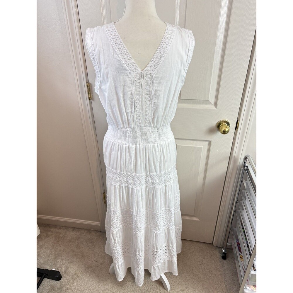 White Cotton Crochet Dress Cottagecore Beach 100% Cotton Dress Maxi XL 496 - Picture 7 of 9